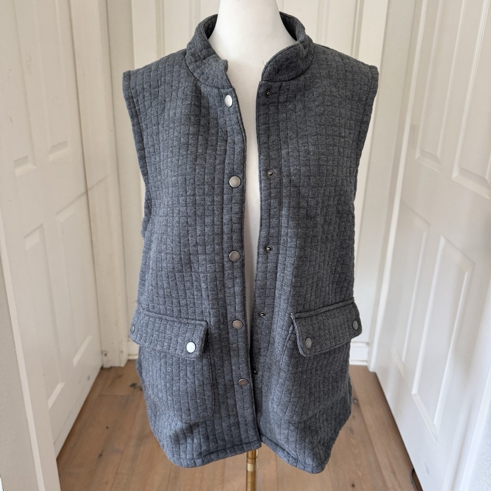Ruby Rd Womens Gray Quilted Snap Front Vest Mock Neck Pockets Size Medium - Picture 2 of 7